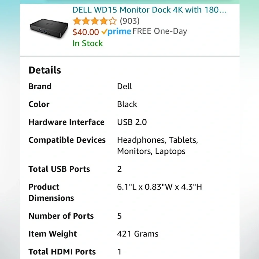 Dell Dock with 180W Adapter (4W2HW)